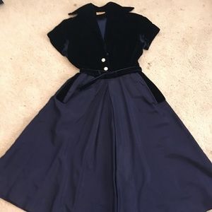 Vintage Blue Velvet/Satin Swing Dress with pockets